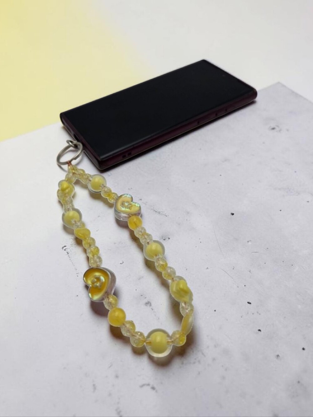 Handmade Yellow Beaded Phone Charm